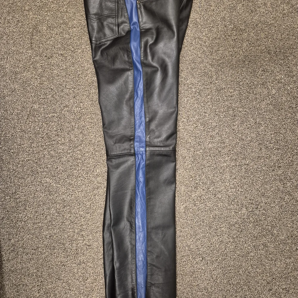 Black and Blue Leather Pants - Picture 10 of 16